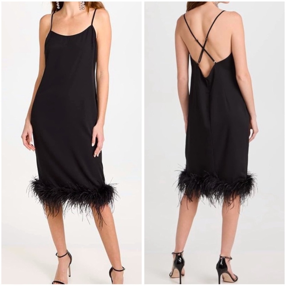 Amanda Uprichard NWT Marianna Ostrich Feather Backless Midi Dress
